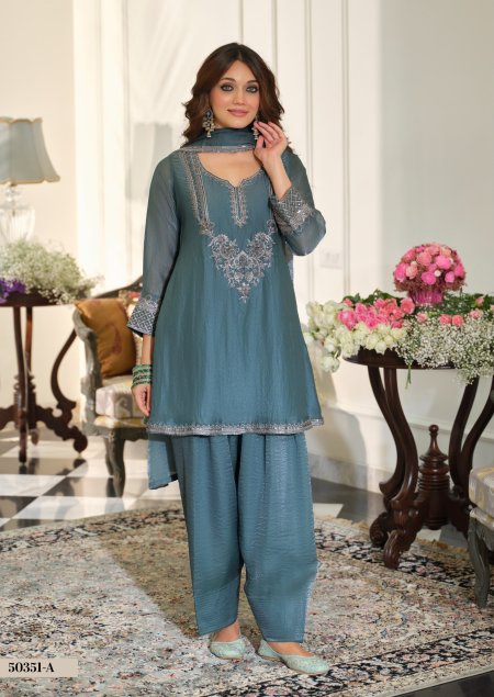 D 50354 A By Zaveri Marvel Silk Beats Embroidery Readymade Suits 